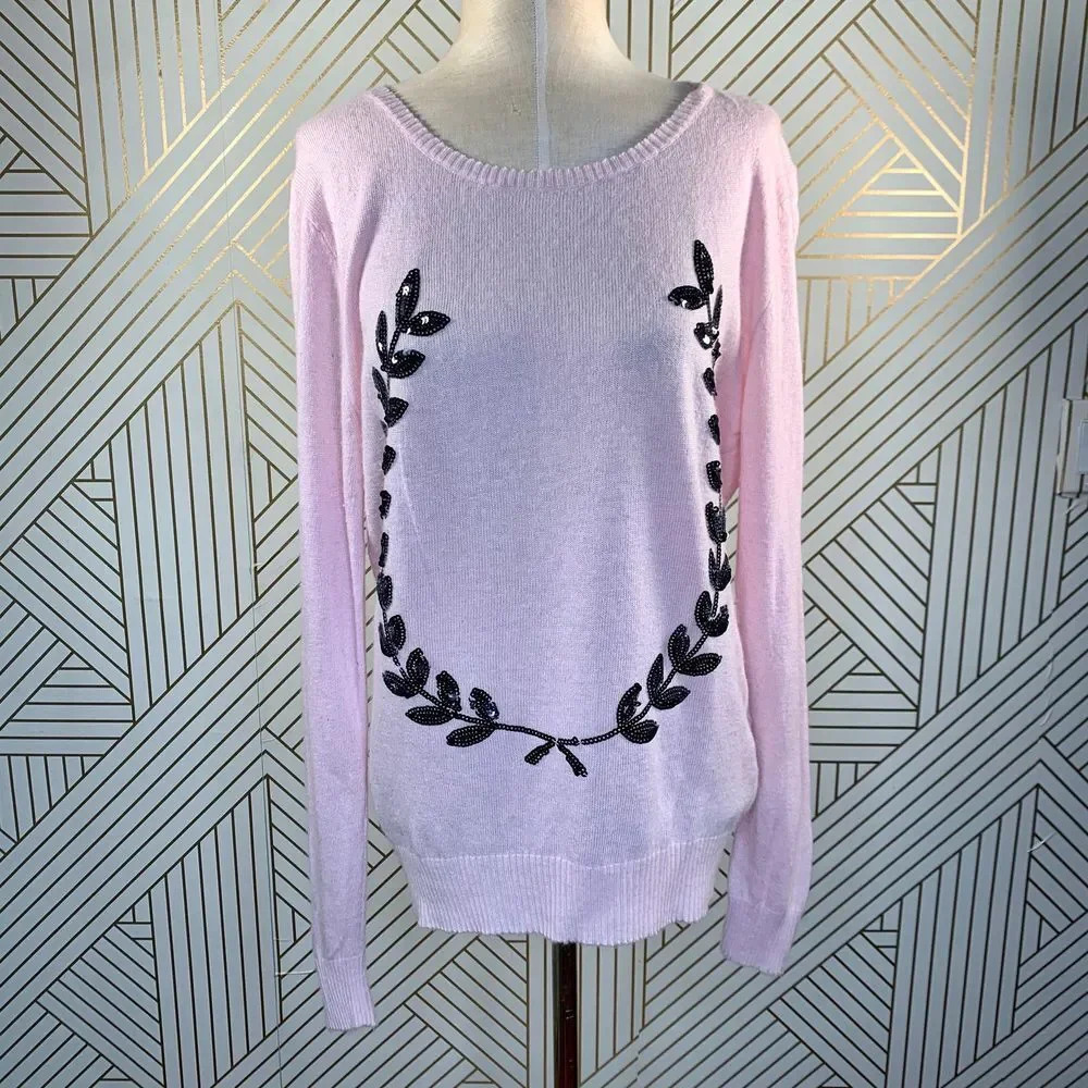 Wildfox Laurel Wreath Sequin‎ Sweater in Pink